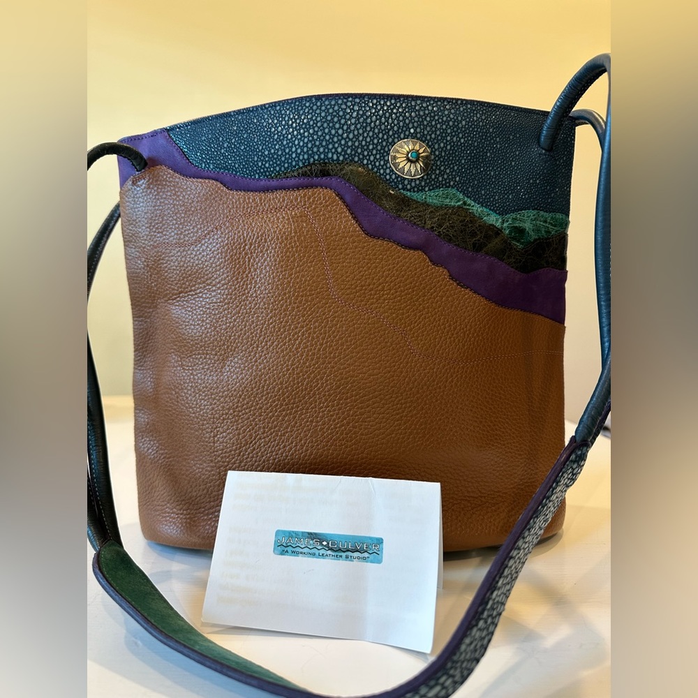 James Culver Handmade Textured Leather Brown Shoulder Bag Tubac AZ